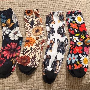Floral and Dog Print Women's Casual Socks Set